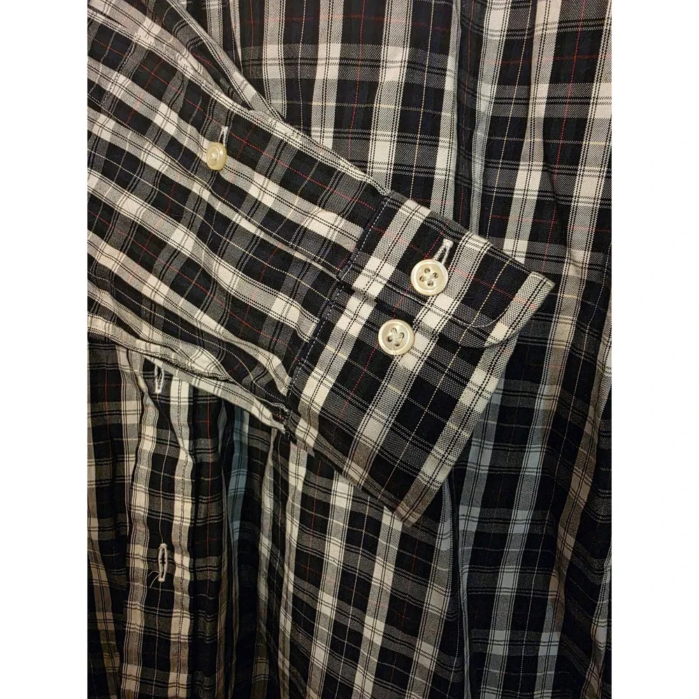 Ralph Lauren Mens Classic Fit Plaid Button Down Shirt Black White Navy 15 32/33